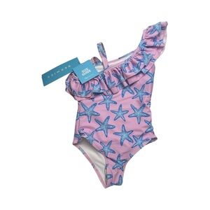 NWT Bermies Pink Blue Starfish Ruffle Shoulder Swimsuit